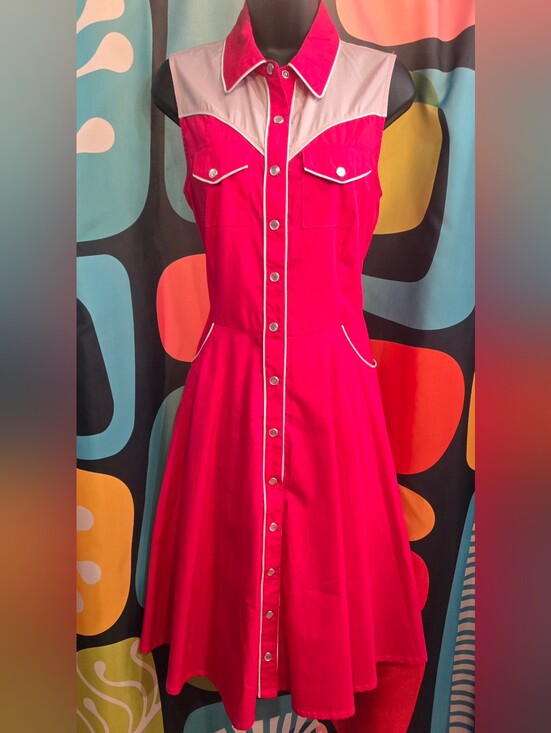 Unique Vintage Dresses & Skirts - Unique Vintage Hot Pink Western Shirt Dress